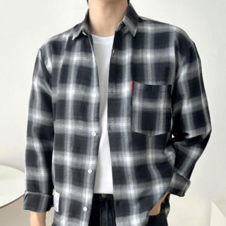 남성 체크 오버핏 링클프리 캐주얼 레이어드 봄 가을 간절기 셔츠