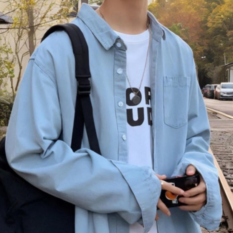 남성 데님 오버핏 캐주얼 워크 아우터 봄 가을 셔츠
