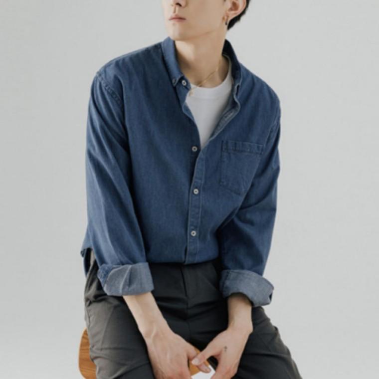 남성 데님 오버핏 가을 베이직 셔츠