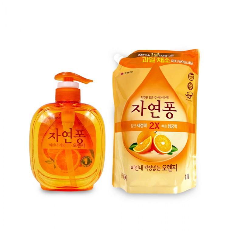 자연퐁 오렌지(490ml 본품)-1개+자연퐁 오렌지(1.18L 리필)-1개