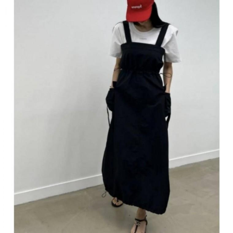 카고 멜빵 원피스 여성 블랙 롱 치마 캐주얼 상의