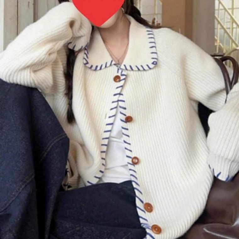 버튼 가디건 카라 카라니트아 여성간 여자 스티치 겉옷