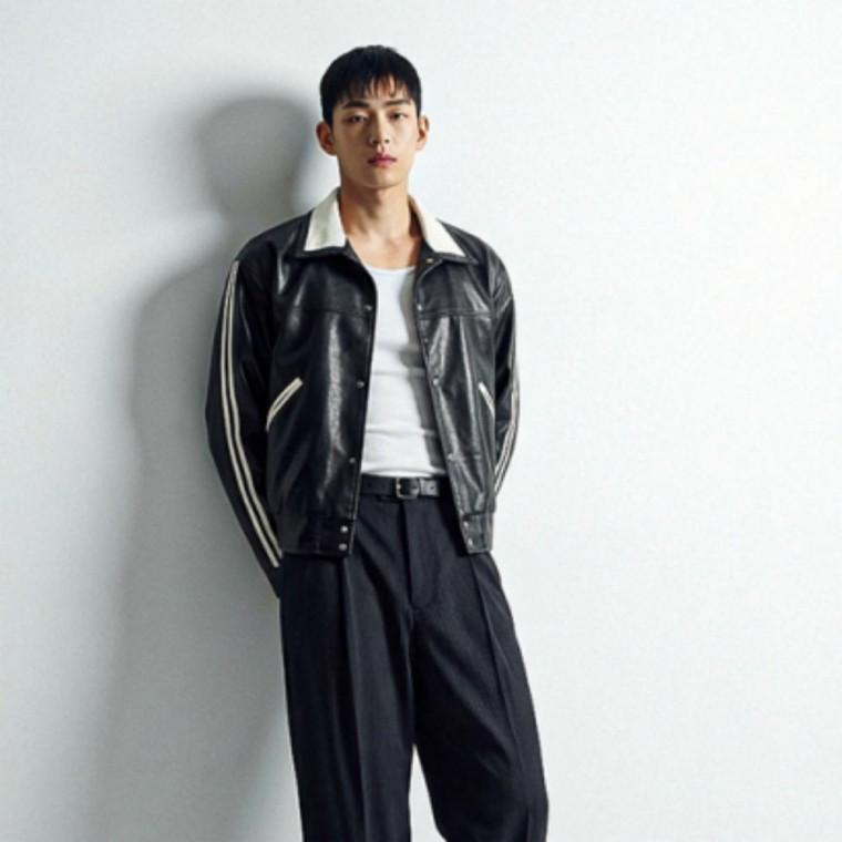 남성 클래식 라이더 배색 레더 자켓 크롭 캐주얼 재켓