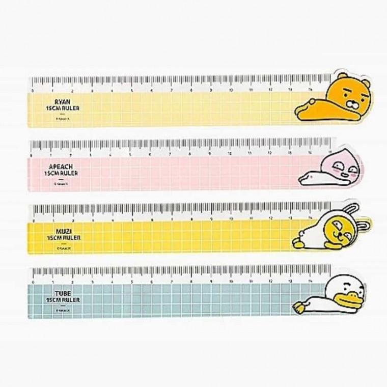 카카오 방안자 15cm 라이언10 어피치10 무지5 튜브5 27X175mm 박스 (120개입) 직선자 투명자 방안선