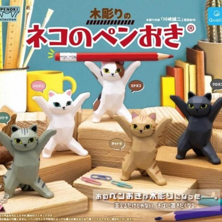 고양이 나무조각 펜홀더 마스코트 책상 연필꽂이 30개 1세트