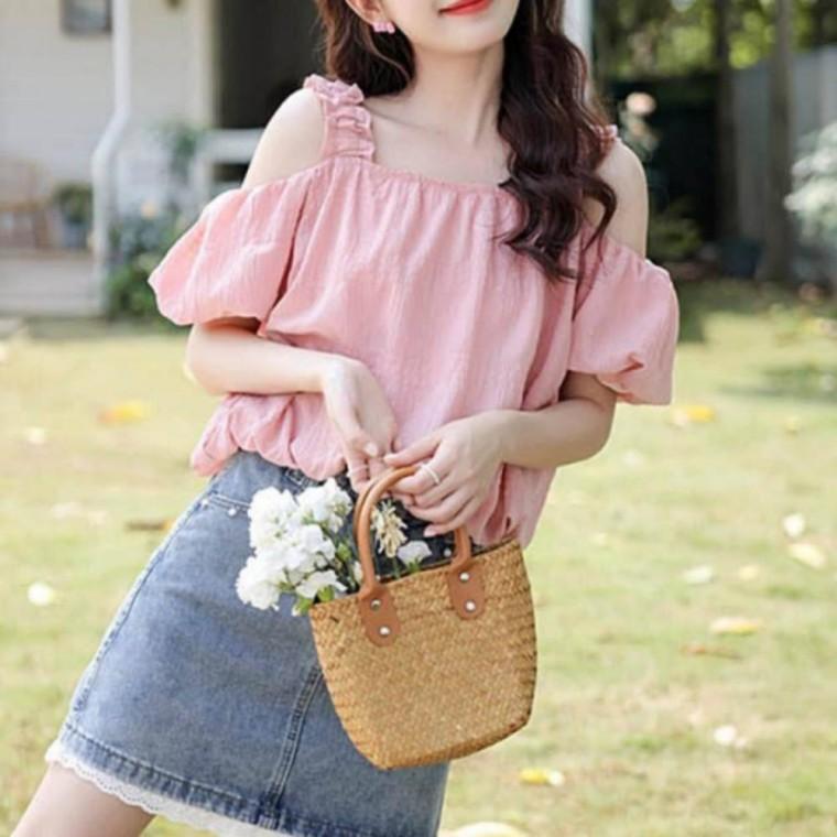 여성 퍼프 오프숄더 밴딩 여름 데이트룩 블라우스 여성패션