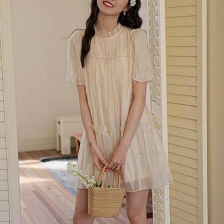 여성 여름 퍼프 프릴 데이트룩 데일리 반팔 원피스 여성패션 여자옷