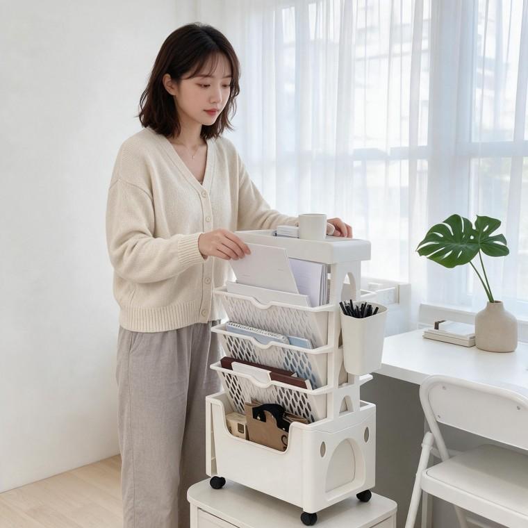 이동식 트롤리 책꽂이 서류함 파일 정리대 교실 사무실 공부방 화이트