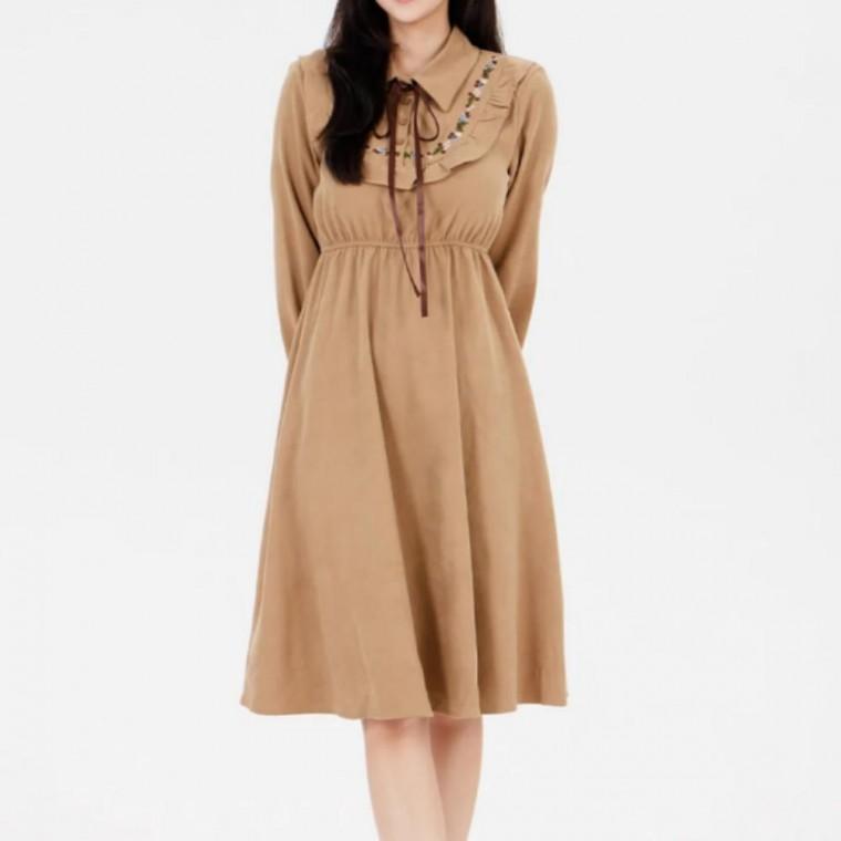 가을 긴팔 레이스 빈티지 데일리 원피스(3color) 허리밴딩 나들이 하객룩 간절기 라운드