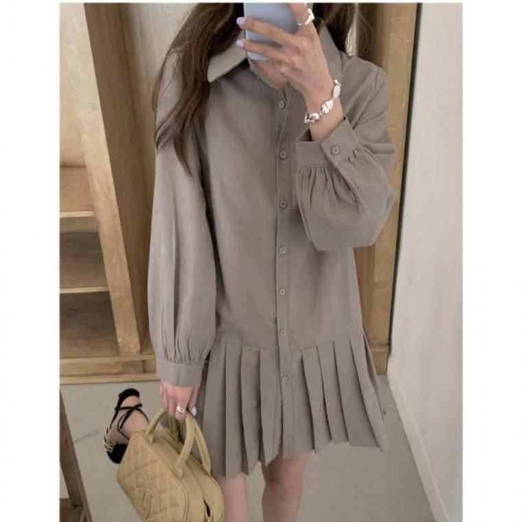 여자 긴팔 셔츠 주름 미니 원피스 데일리룩 셔츠 원피스 미니 셔츠
