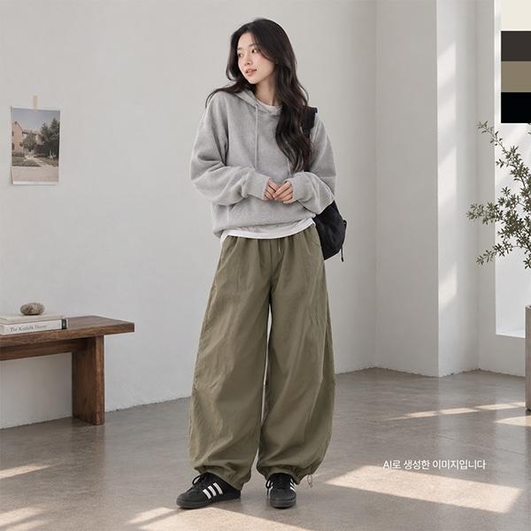 여성 4컬러 와이드 스트링 밴딩 벌룬 팬츠 DJJ-3002W