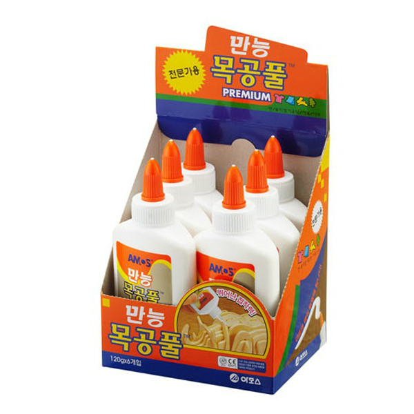 아모스 만능 목공풀 강력접착 목공용 본드 120g (6개입)