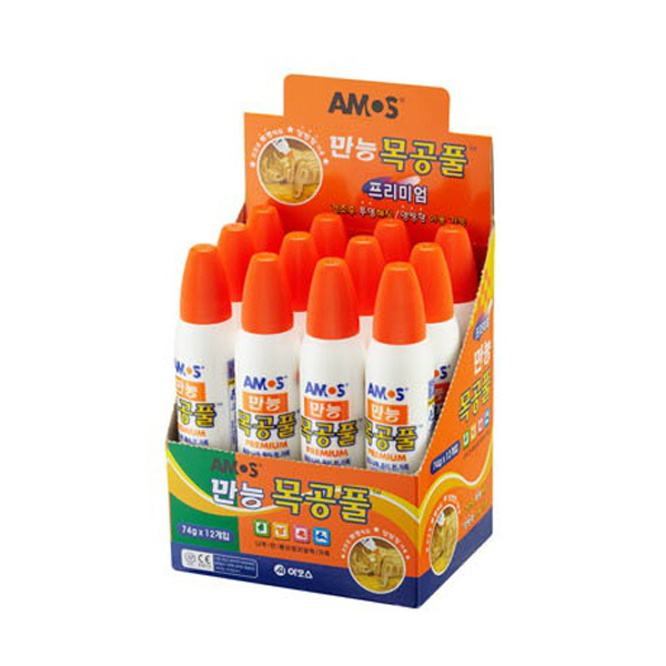 아모스 만능 목공풀 강력접착 목공용 본드 74g (12개입)