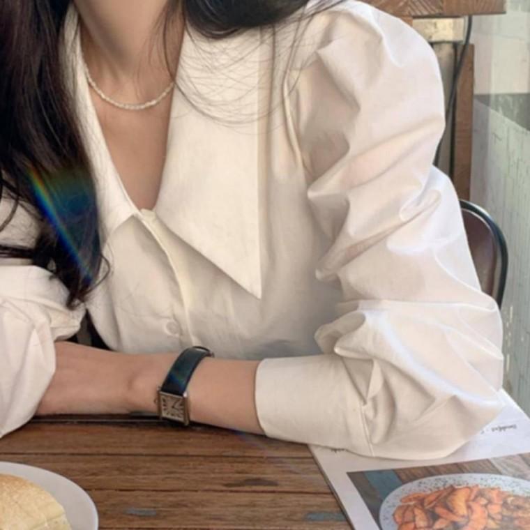 빅카라 퍼프 블라우스 여리핏 데일리 셔츠 큰 카라 포인트 페미닌 상의 가을 긴팔