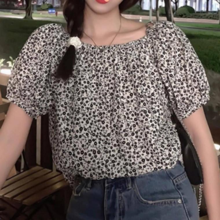 러블리 잔플라워 오프숄더 블라우스 셔츠 여성 꽃무늬 포인트 여름 상의 시원한