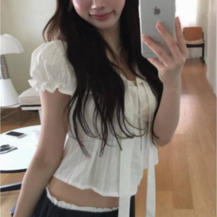 은은 플라워 청순무드 여름 반팔 리본 블라우스 꽃무늬 상의