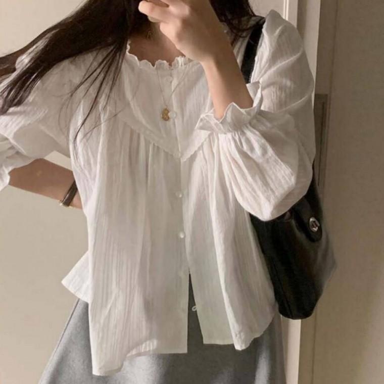 러블리 펀칭 레이스 블라우스 여성 출근 데이트 포인트 상의 여성스러운 셔츠