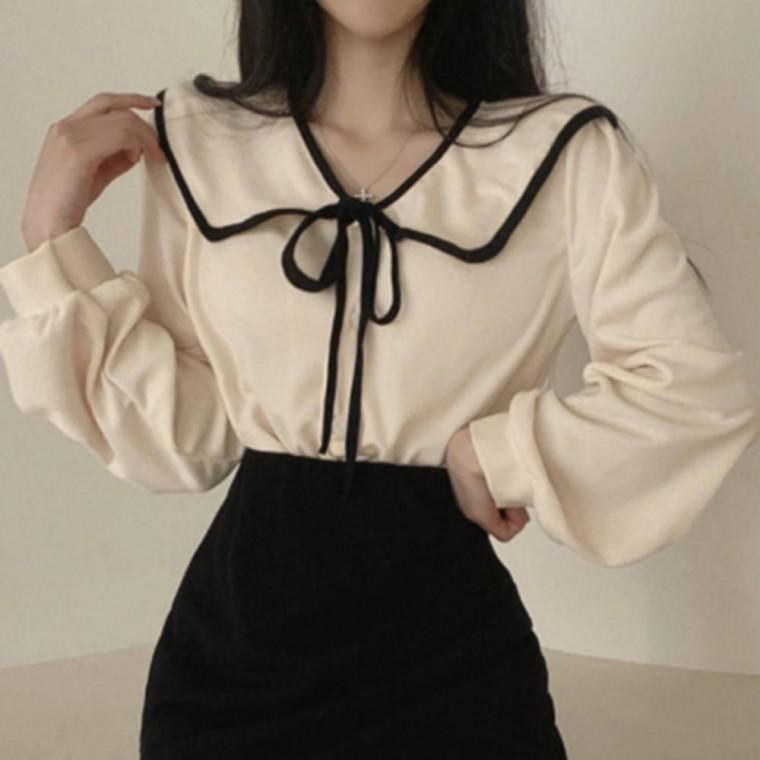 세일러 빅카라 러블리무드 리본 블라우스 여성 포인트 상의 귀여운 데일리 코디