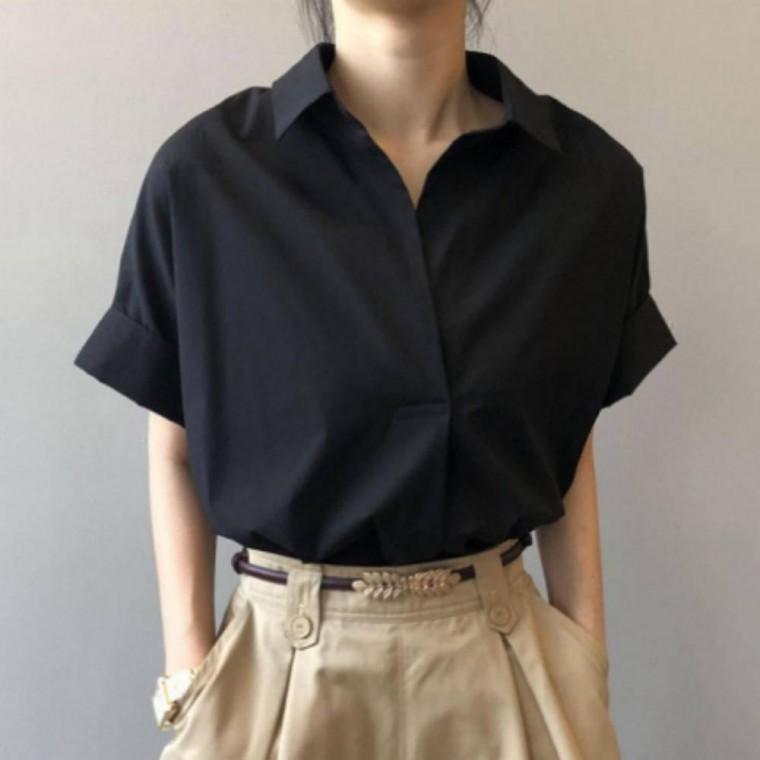 오픈카라 루즈핏 모던 5부 반팔 셔츠 블라우스 데일리 여름 상의