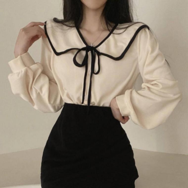 데이트룩 캐주얼 트렌디 러블리 세일러 블라우스 포인트 상의