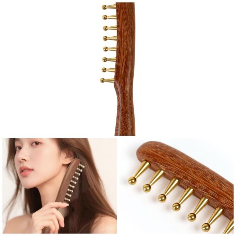 두피 마사지 빗 힐링 스칼프 목재 홈케어 우드 황동