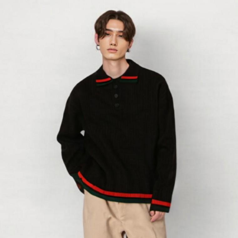 니트 두줄 카라 데일리 카라 배색 니트티 배색 니트