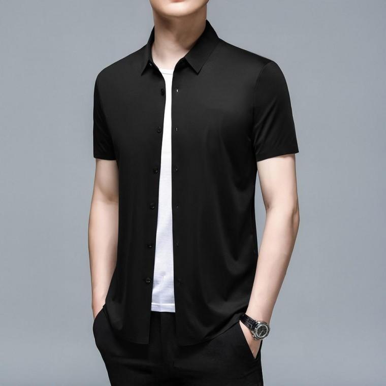 남성 여름 남방 구김없는 솔리드 와이셔츠 기본 반팔 셔츠