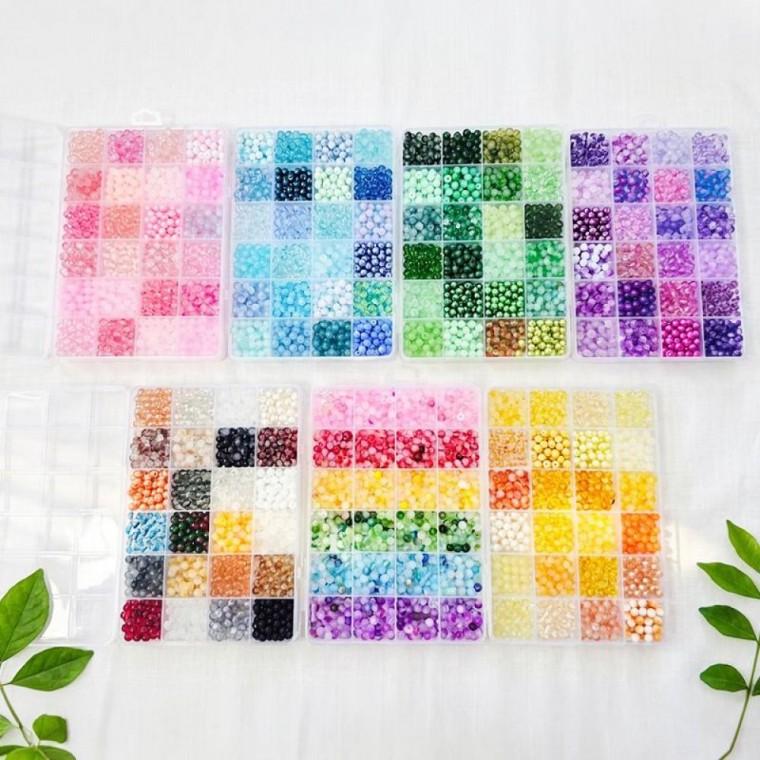 24칸 유리구슬 6mm 혼합구슬 1200pcs 크렉무늬 크리스탈