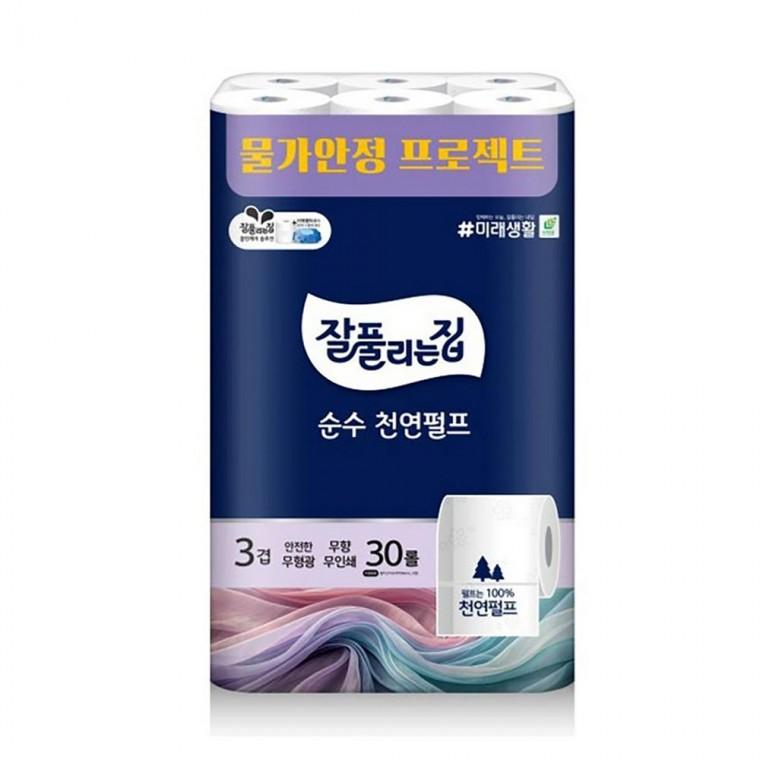 잘풀리는 집 순수 펄프 화장지 3겹 30롤 27M 휴지
