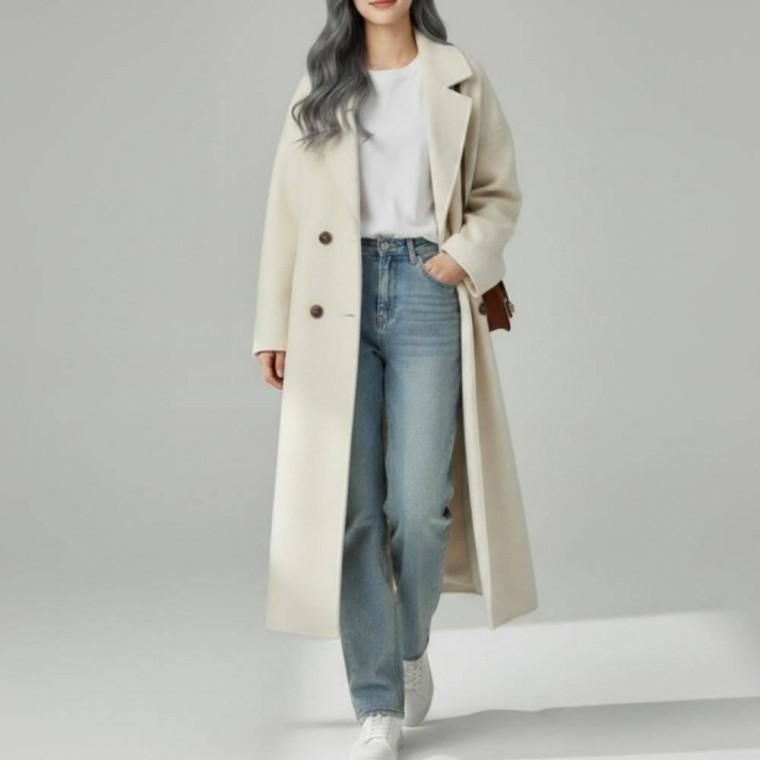 투버튼 루즈핏 마이 모직 겨울 오버핏 여성 롱코트 아우터 울코트