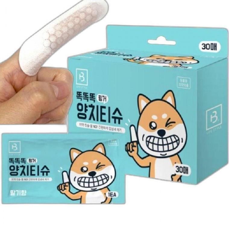 강아지 양치 티슈 30매입 일회용 손가락 칫솔 구강 치석 관리