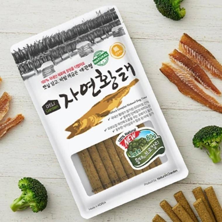 강아지 황태 스틱 간식 브로콜리 80g 부드러운 져키 스낵 노령견