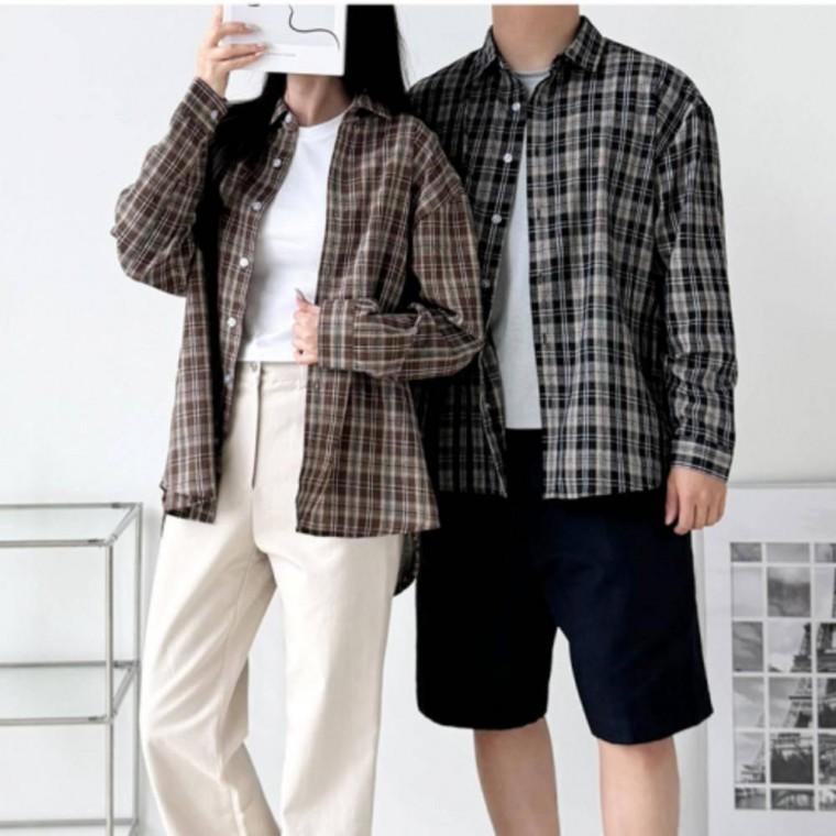 타탄체크남방 체크셔츠 포플린 아우터 간절기 데일리남방 남녀공용 오버핏