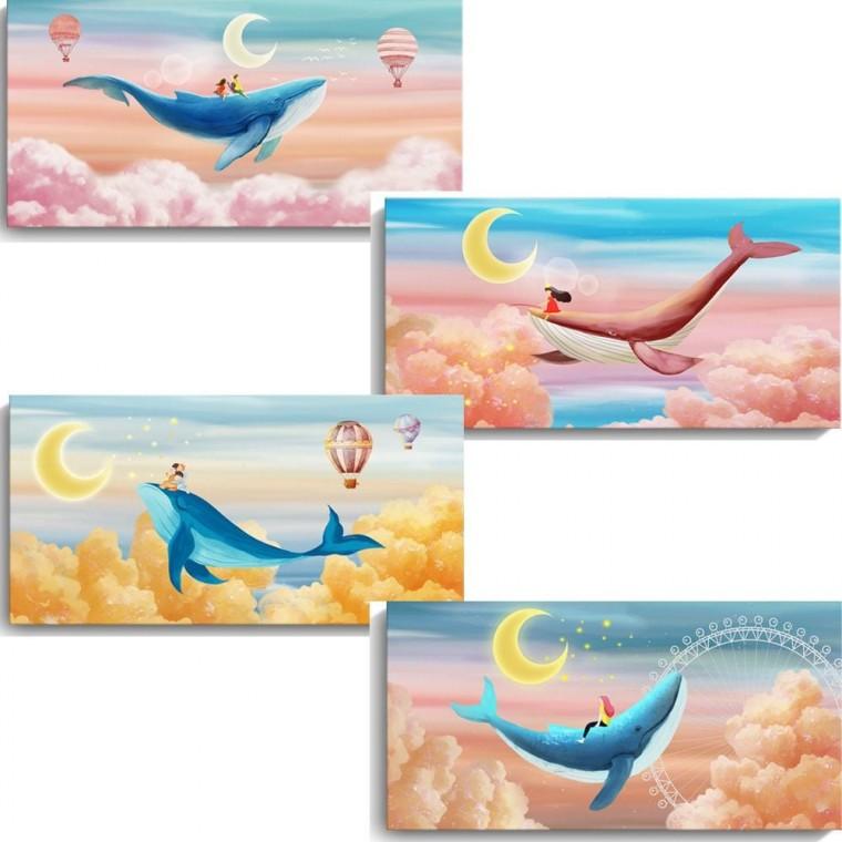 꿈과희망의 고래 그림 액자 80X40 학업운 캔버스 종이 나무 해바라기 사과 빈티지 a4
