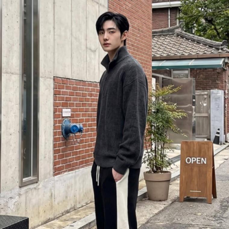 겨울 남성 골지 데일리 상의 반집업맨투맨 하프집업 긴팔티