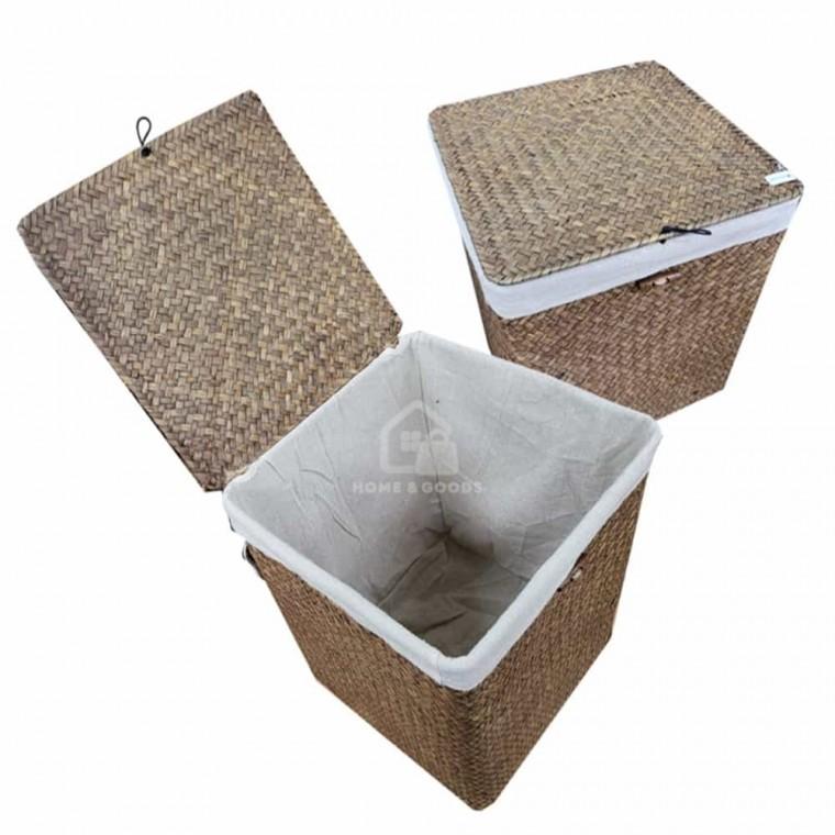 바로찬 라탄 사각 덮개 빨래바구니 30x30x30cm 소형 테이블수납함 정리함박스 라탄사각바구니 라탄수납바구