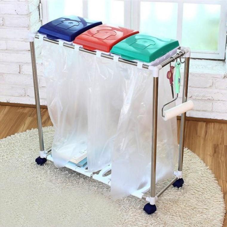3단 분리수거함 공간절약형 가정용 주방 틈새 쓰레기 수납 정리함 스테인리스 PP