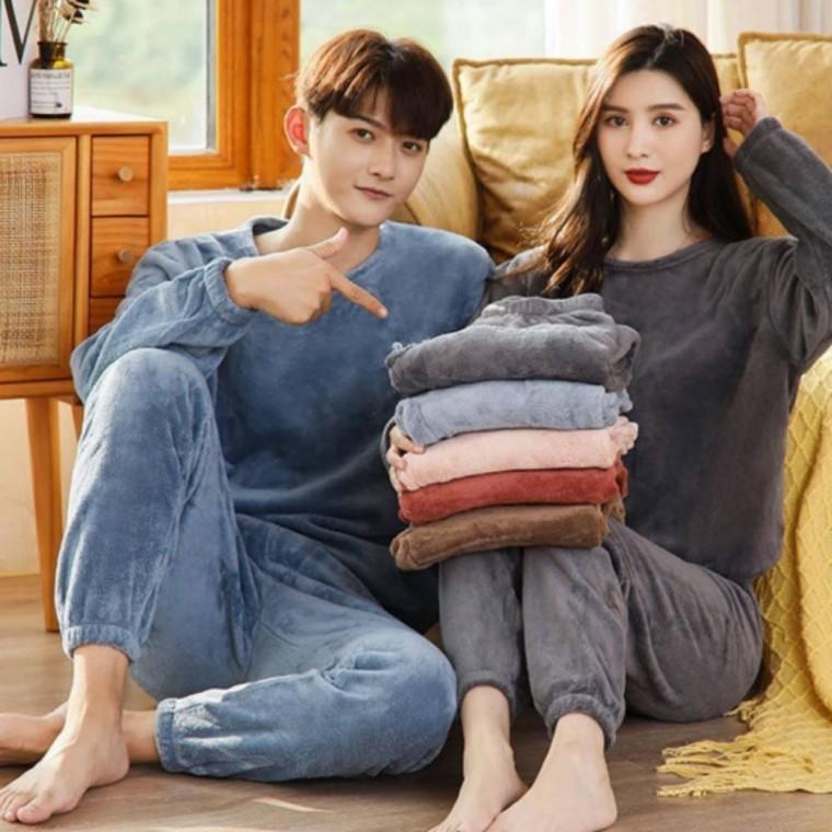 극세사잠옷 남성 커플 수면바지 겨울 파자마 세트 따뜻한 홈웨어 남자 수면복 잠옷바지