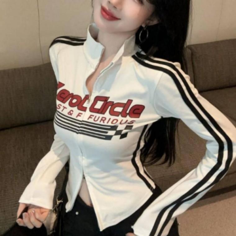 긴팔 여성 라인 스포티 상의 크롭집업 자켓 하이넥