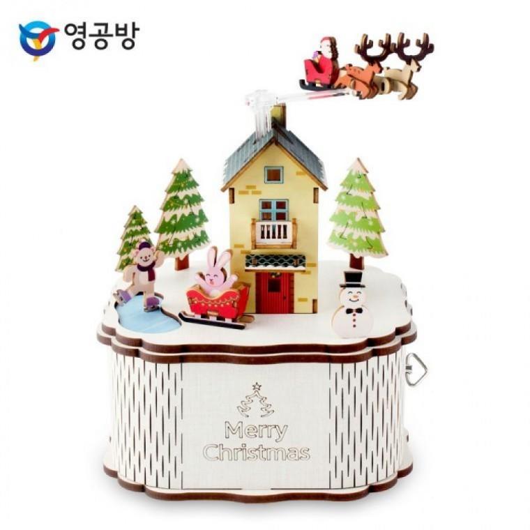 EAS 영공방 오르골만들기 DIY 회전 우드 오르골 크리스마스 타운 컬러 YM986
