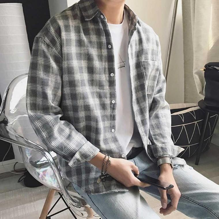 남자 여행 캐주얼 패션 남방 긴팔 셔츠 체크 아이템