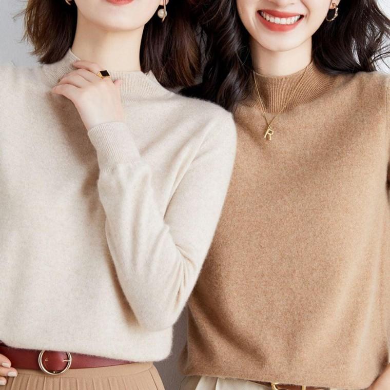여리 핏 부드러운 티 여성 반목 기본 니트