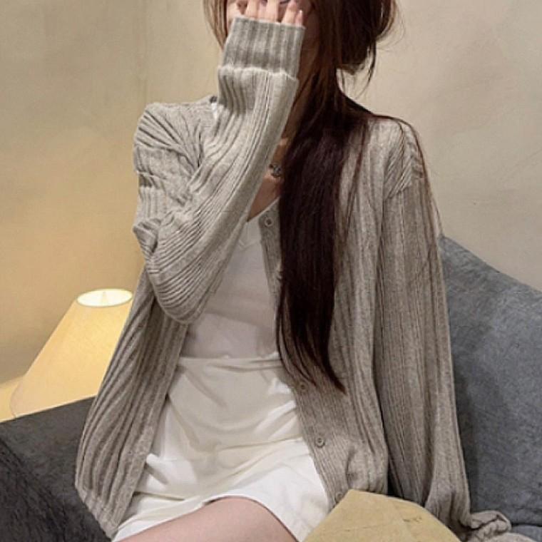 여자 데일리룩 앞뒤착용 투웨이 긴팔 니트 가디건