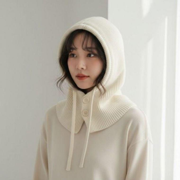 여성 베이지색 겨울 니트 모자 바라클라바 니트후드모자 겨울귀마개 여성겨울모지 귀도리 겨울넥워머 귀도