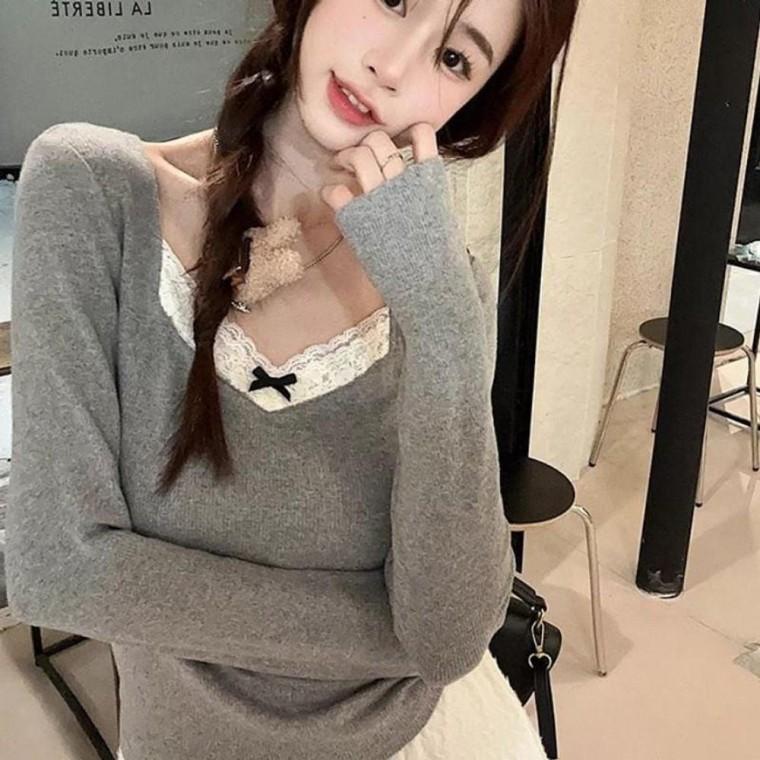 가을겨울 여성니트 브이넥 겨울 리본 여성브이넥 여성 니트 가을겨울 리본 브이넥