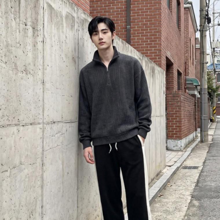 남성 겨울 세미 캐주얼 하프집업 스웨터 니트 긴팔티셔츠