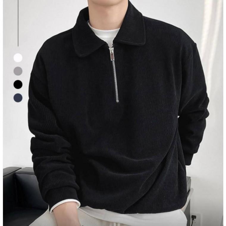 남성 봄 가을 오버핏 반집업 하프집업 맨투맨 카라 긴팔 티셔츠