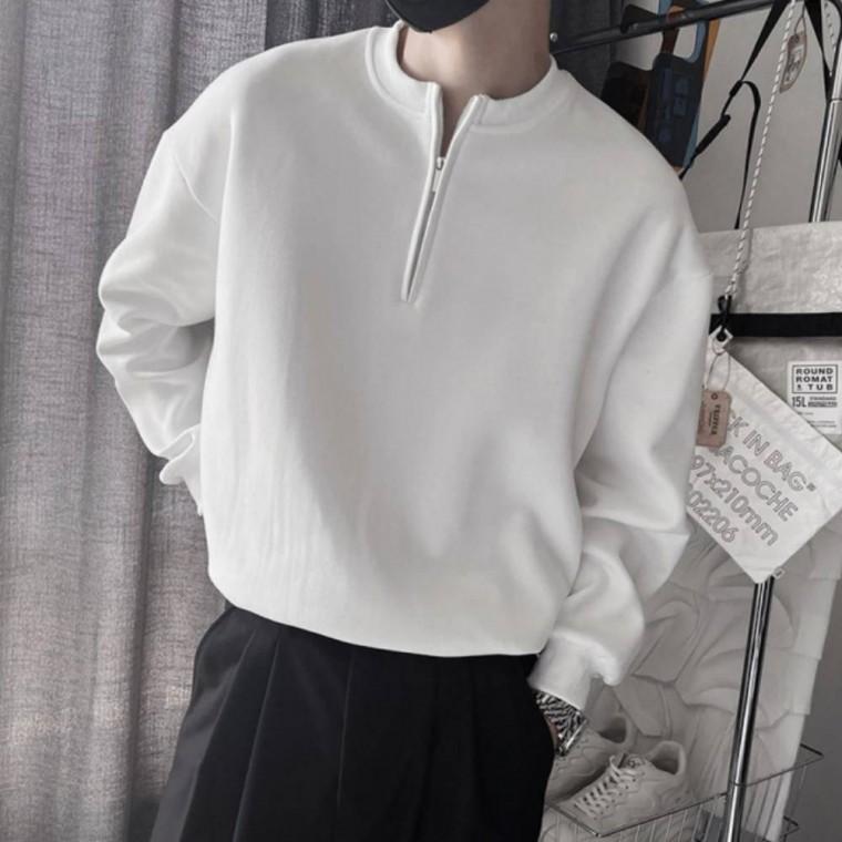 남성 데일리 반집업 카라 맨투맨 캐주얼 베이직 긴팔 티셔츠