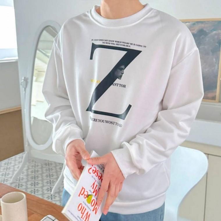 남성 간절기 데일리 프린팅 맨투맨 긴팔 티셔츠 캐주얼 상의