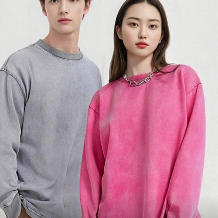 오버핏 티셔츠 롱슬리브 겨울 무지 빈티지 면 상의 맨투맨 티셔츠 피그먼트 피그먼트 남녀공용 워싱 긴팔